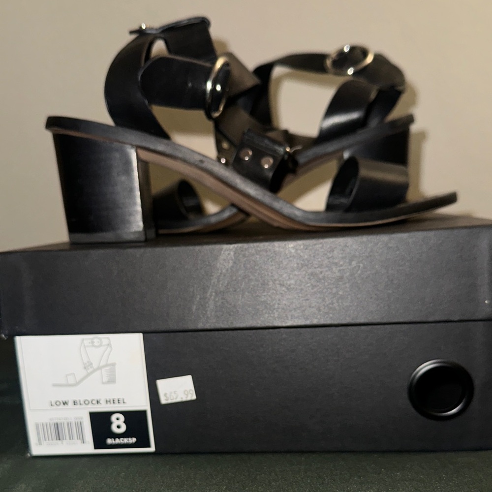 Banana Republic Black Leather Low Block Heel Sandals
